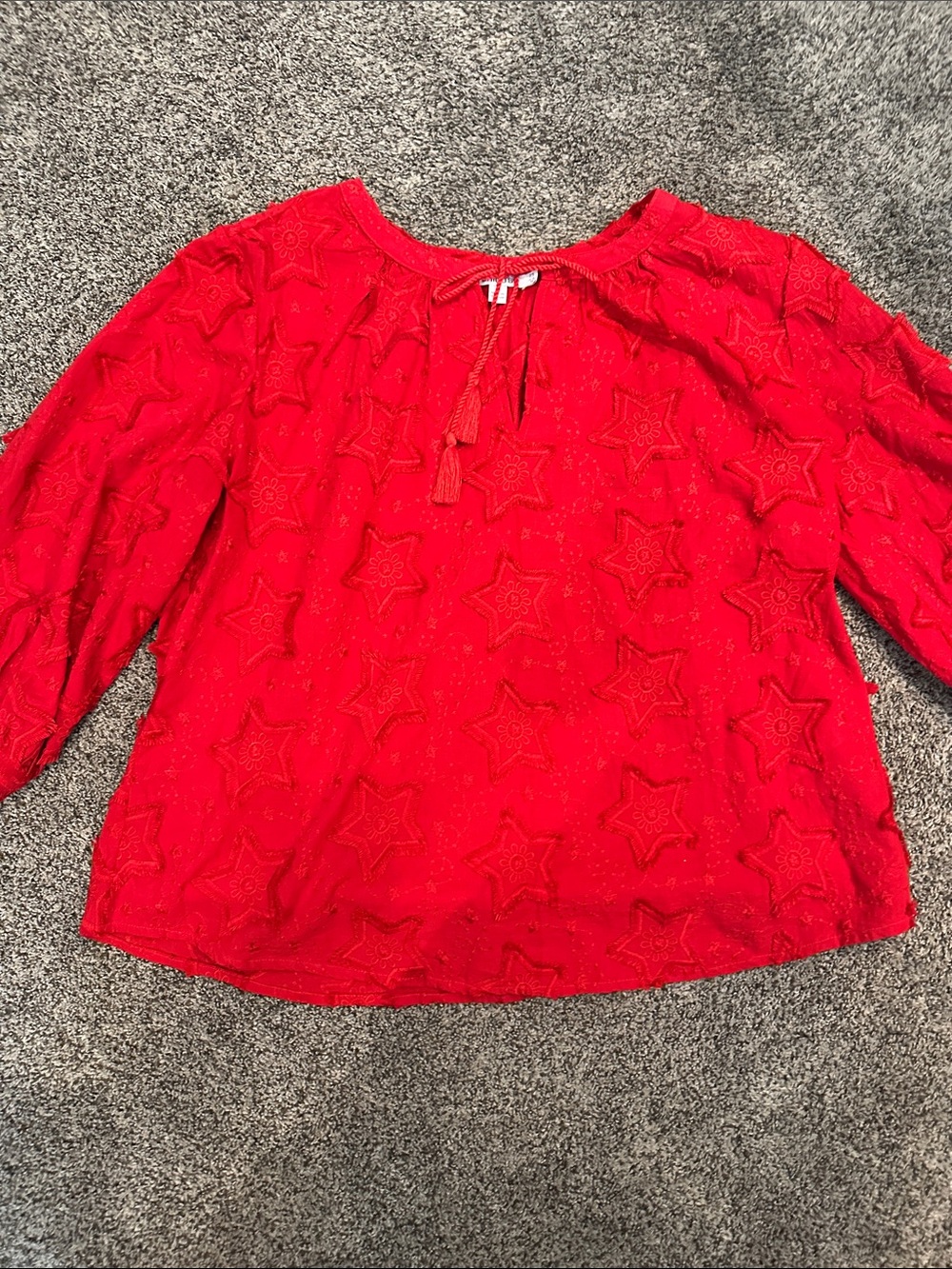 Chico's Red Star-Embroidered Peasant Tunic Size 14